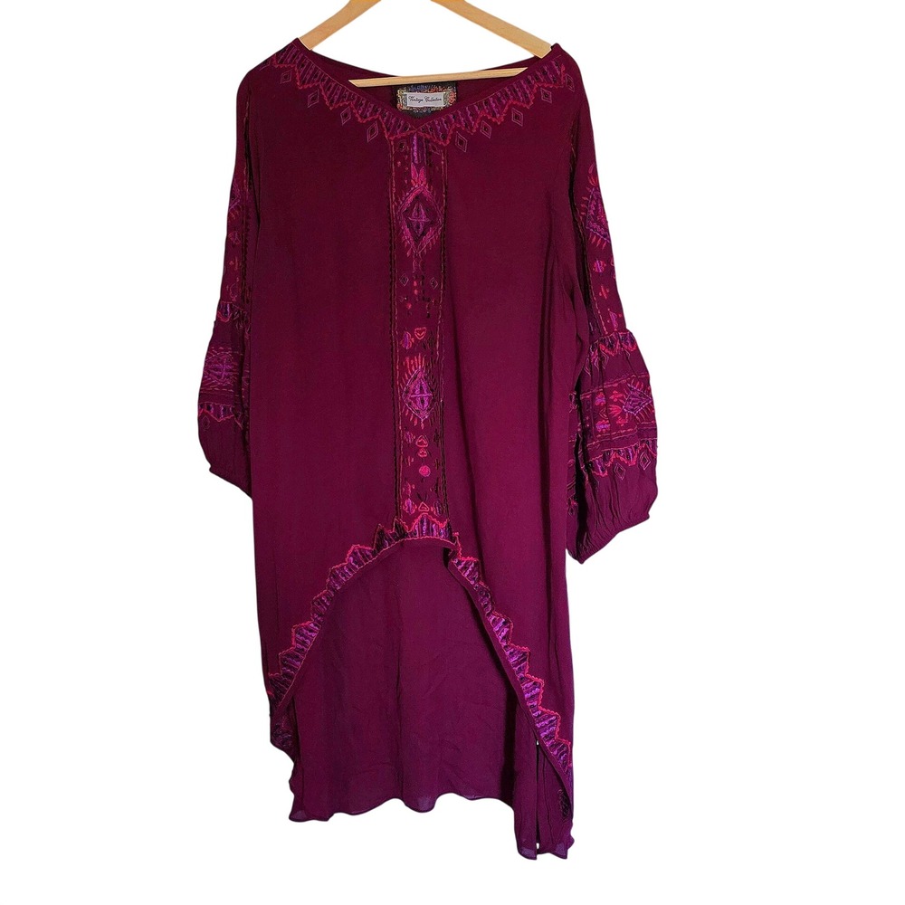 Vintage Collection Plum Embroidered Adele Puff Sleeve Tunic XL Romantic Bohemian - Picture 3 of 12
